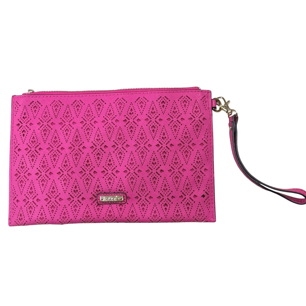 Aldo‎ Hot Pink Laser Cut Wristlet Clutch Bag Gold Hardware Diamond Pattern EUC